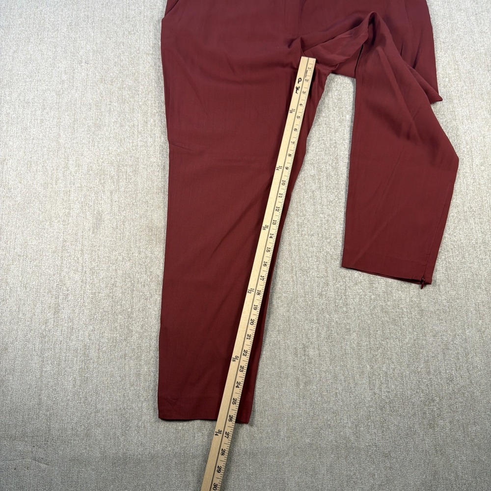 Theory Wool Pants Women's Size 12 Burgundy Red Zip Ankle Pockets - Picture 5 of 11